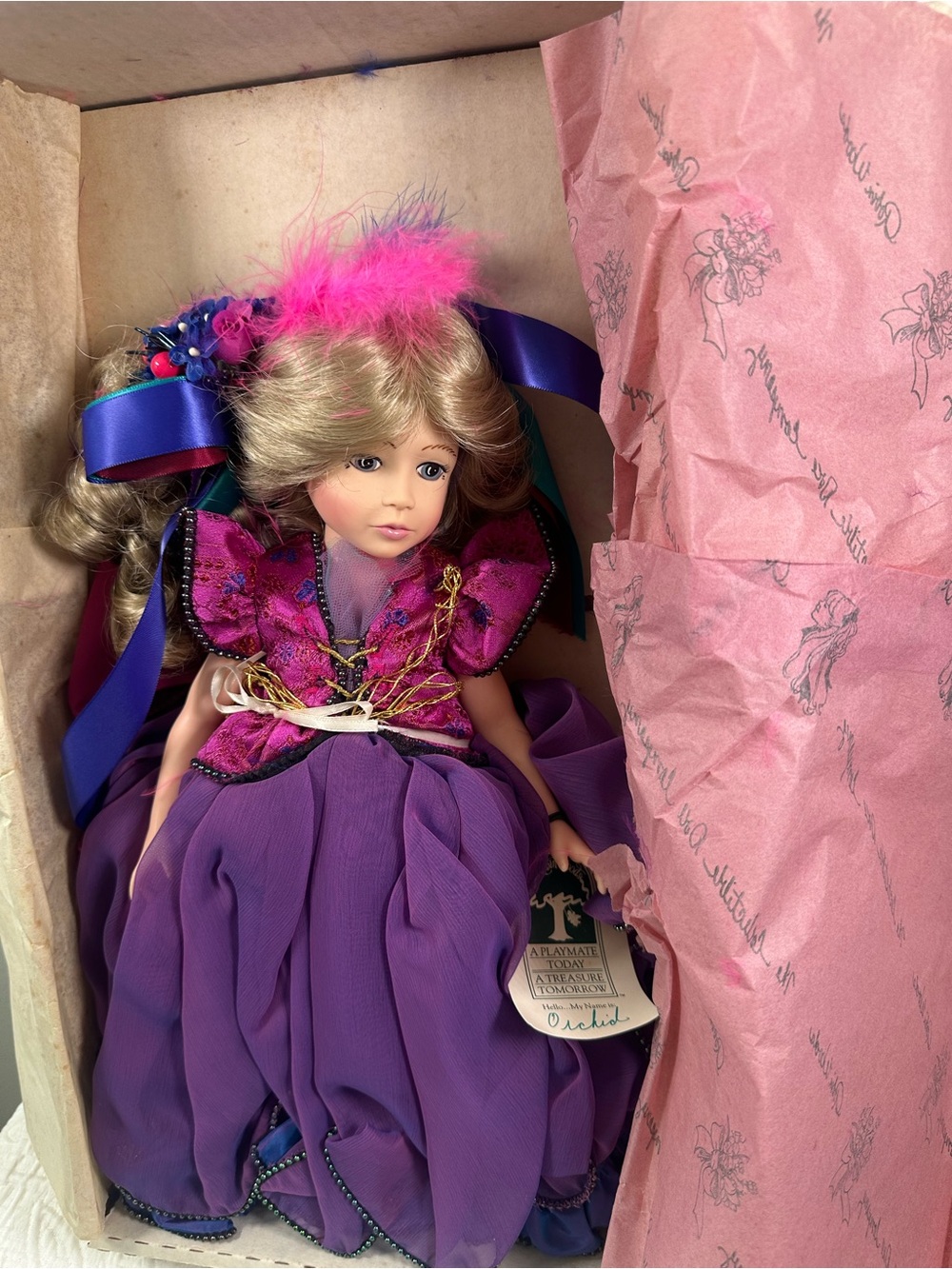 Robin Woods Orchid Doll I Hear America Singing 1990 w Box Tag Vintage - Picture 2 of 12